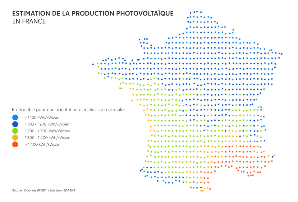 Carte de la production photovoltaïque en France 
